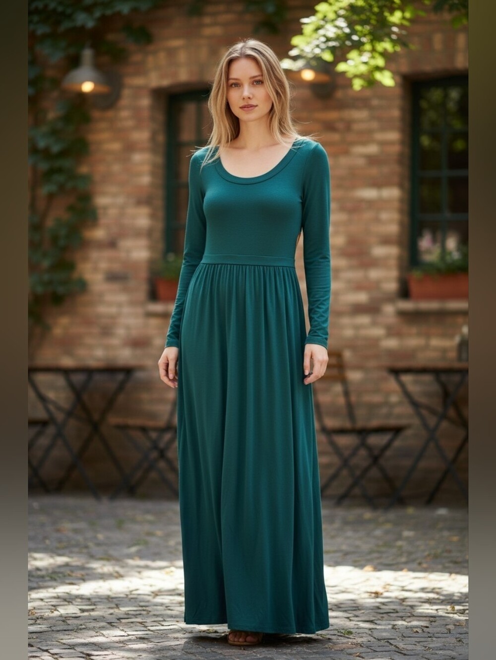 Free People Beach Green Teal Open Back Maxi jersey Dress Sz Large - Picture 2 of 6